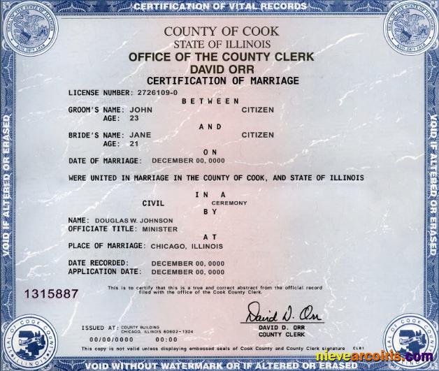 USA state Illinois marriage certificate